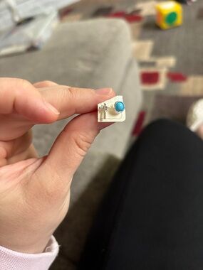 Silver Cross Stud & Turquoise Dot Earring Set